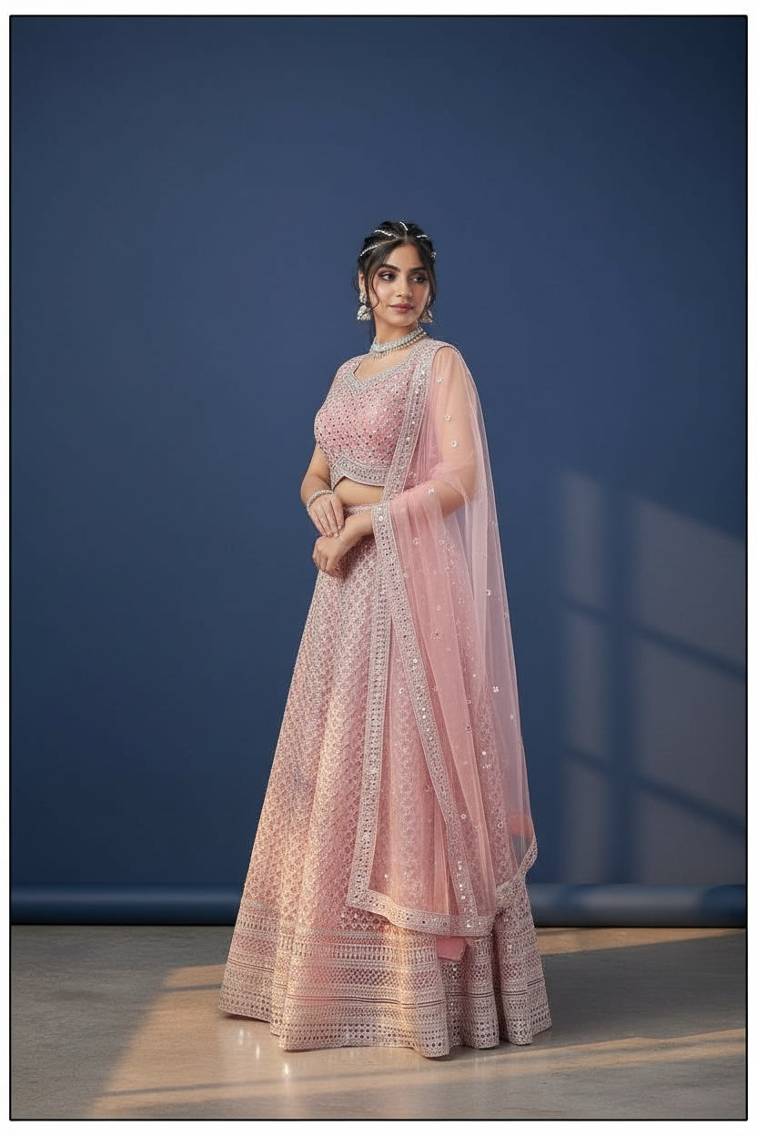 Blush Pink Lehenga Choli - Wedding Party Wear Set