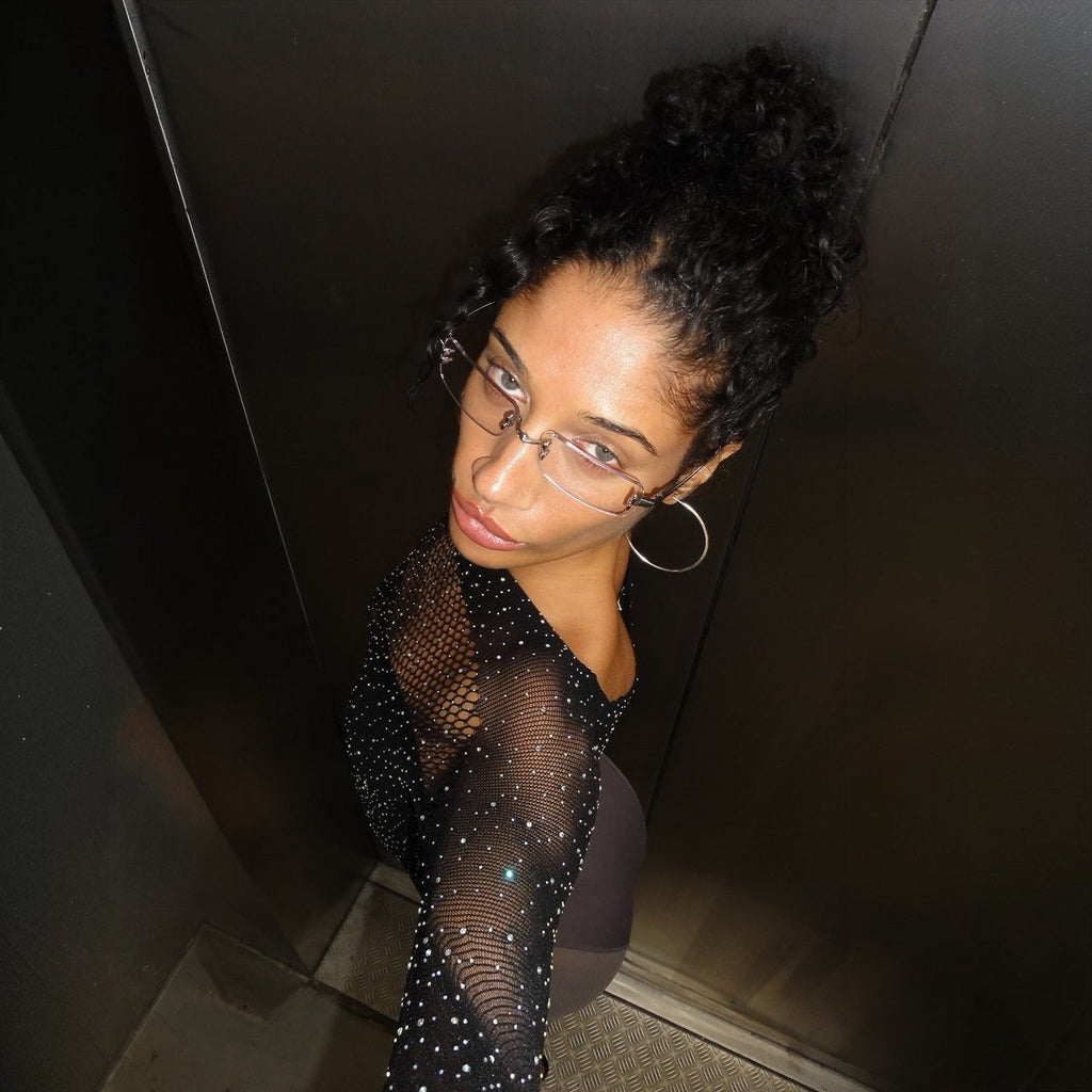 Supernova Rhinestone Embellished Black Bodysuit