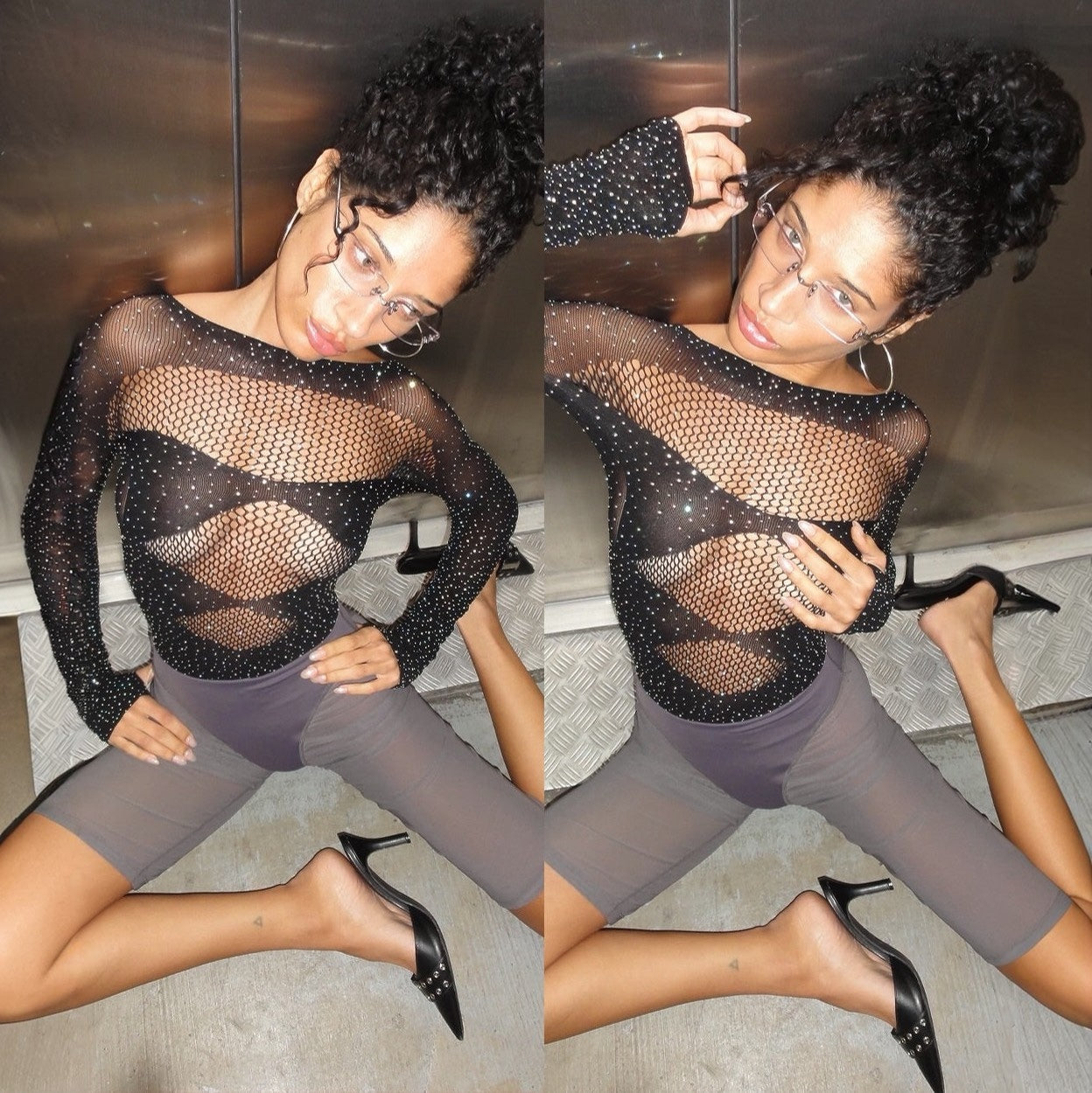 Supernova Rhinestone Embellished Black Bodysuit