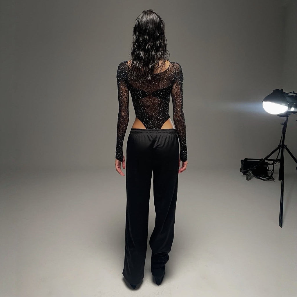 You're A Problem Cheetah Rhinestone Embellished Black Bodysuit