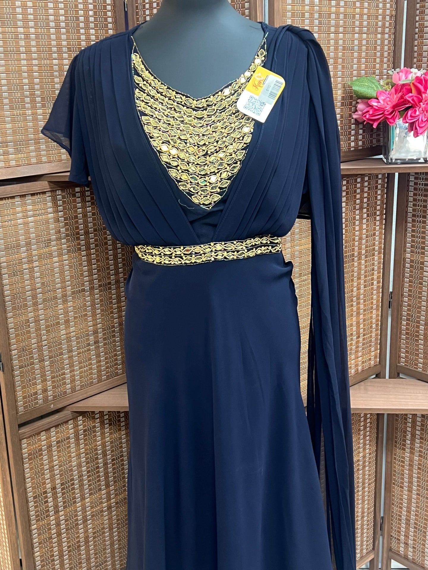 Party wear long gown with attached dupatta