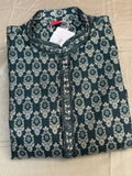 Dark green brocade kurta pajama