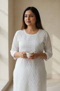 White chikankari kurti with light sequin work