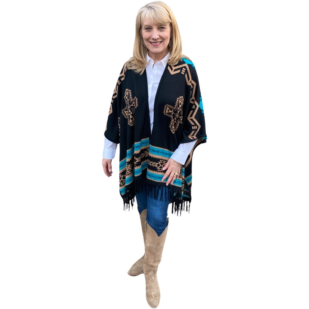 Southwest Reversible Wrap - Black/Tan