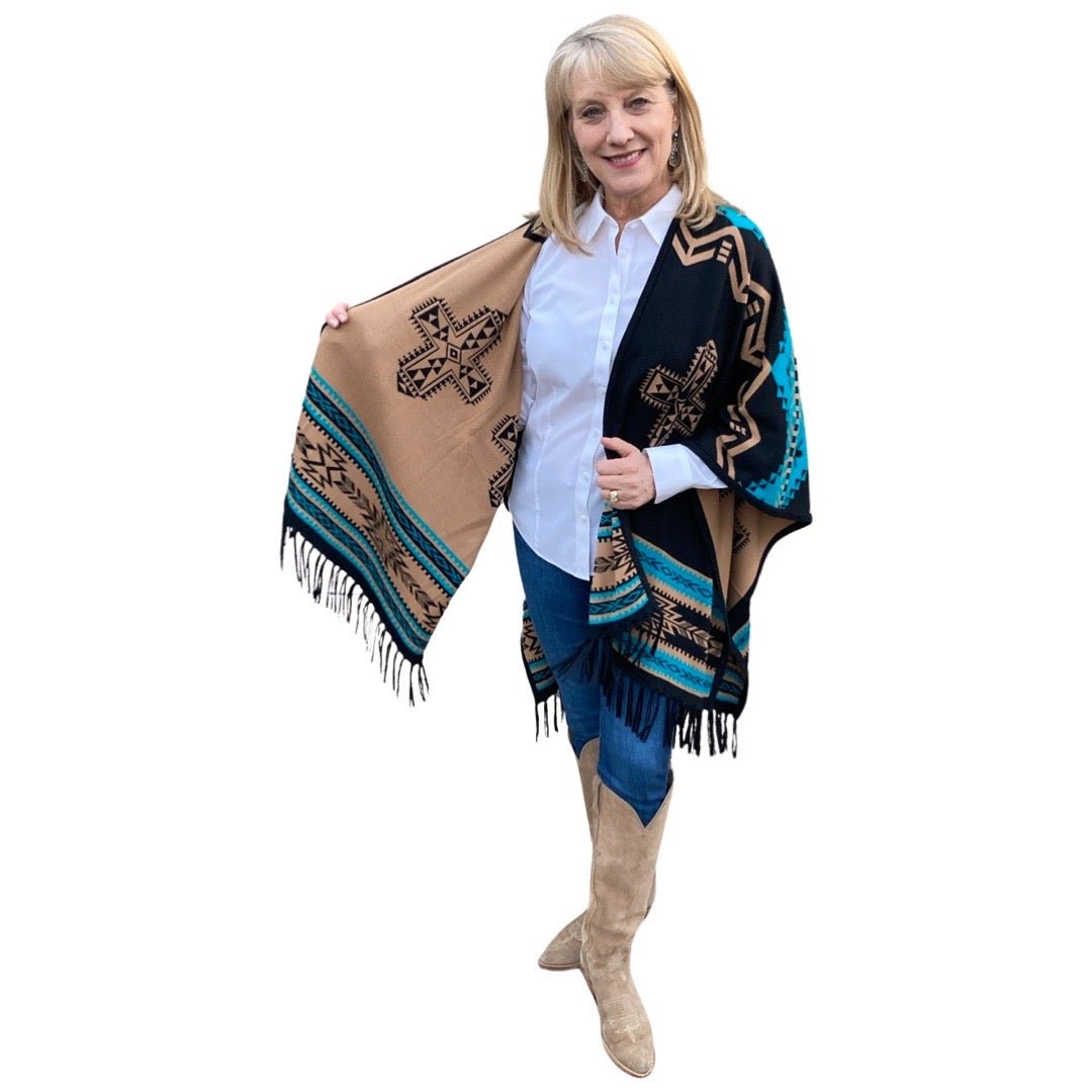 Southwest Reversible Wrap - Black/Tan