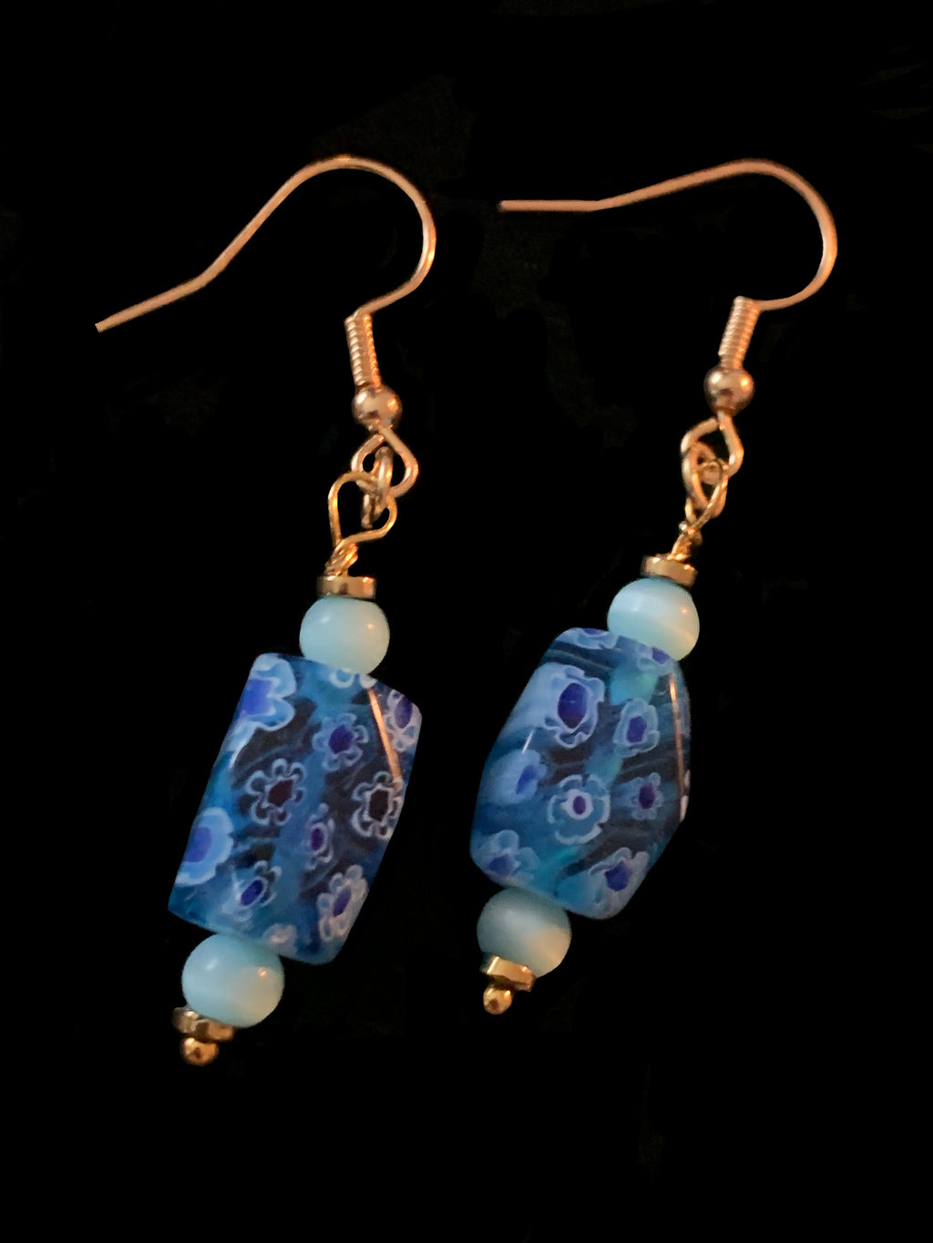 Tegan Handmade Aquamarine and Millefiori Glass Earrings