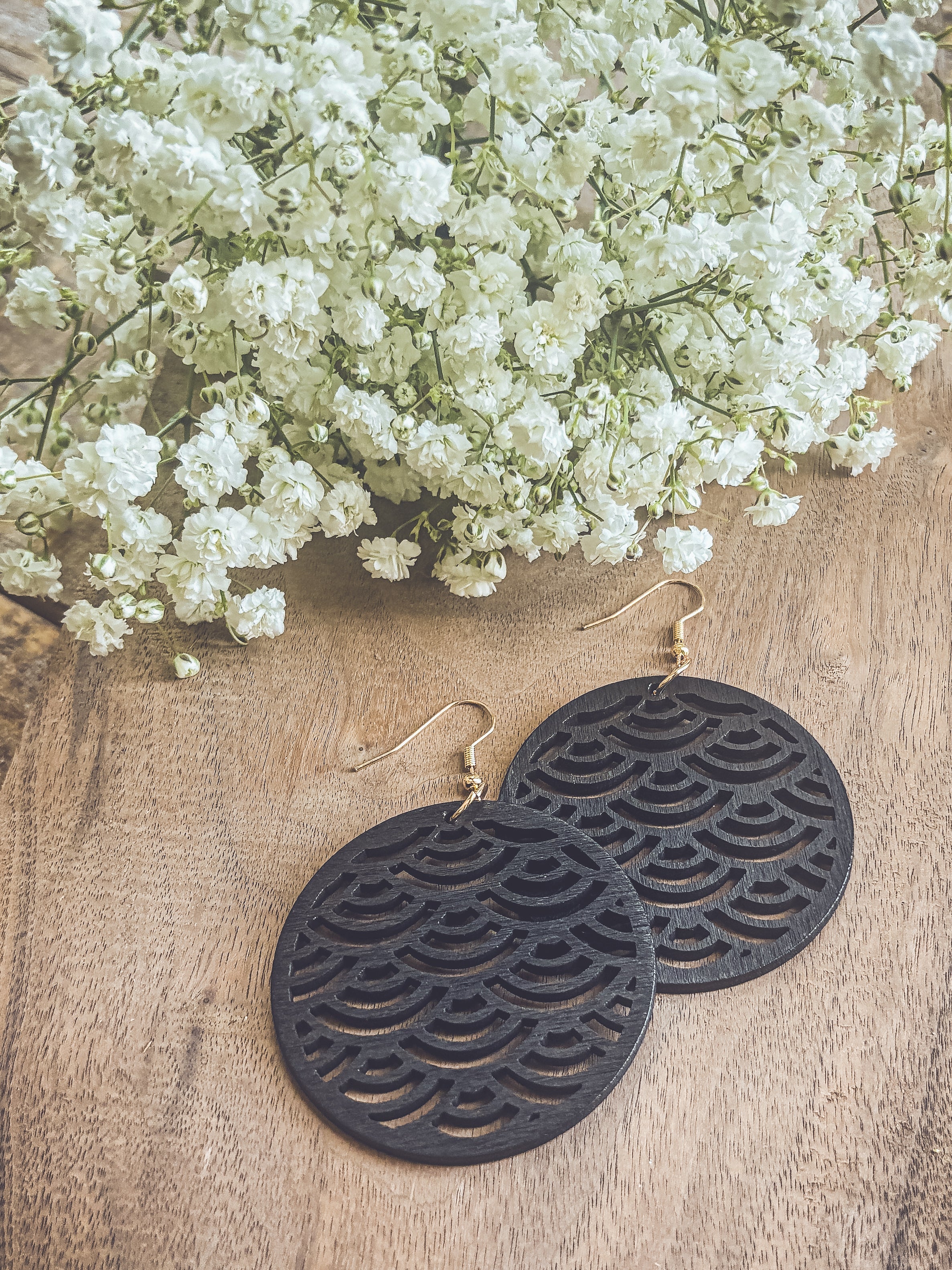 Beautiful Black Wooden Laser Cut Earrings
