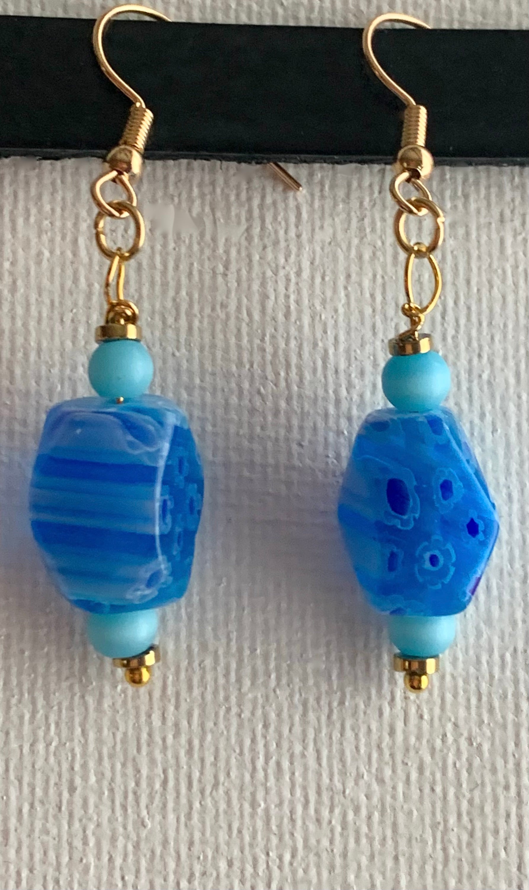 Tegan Handmade Aquamarine and Millefiori Glass Earrings