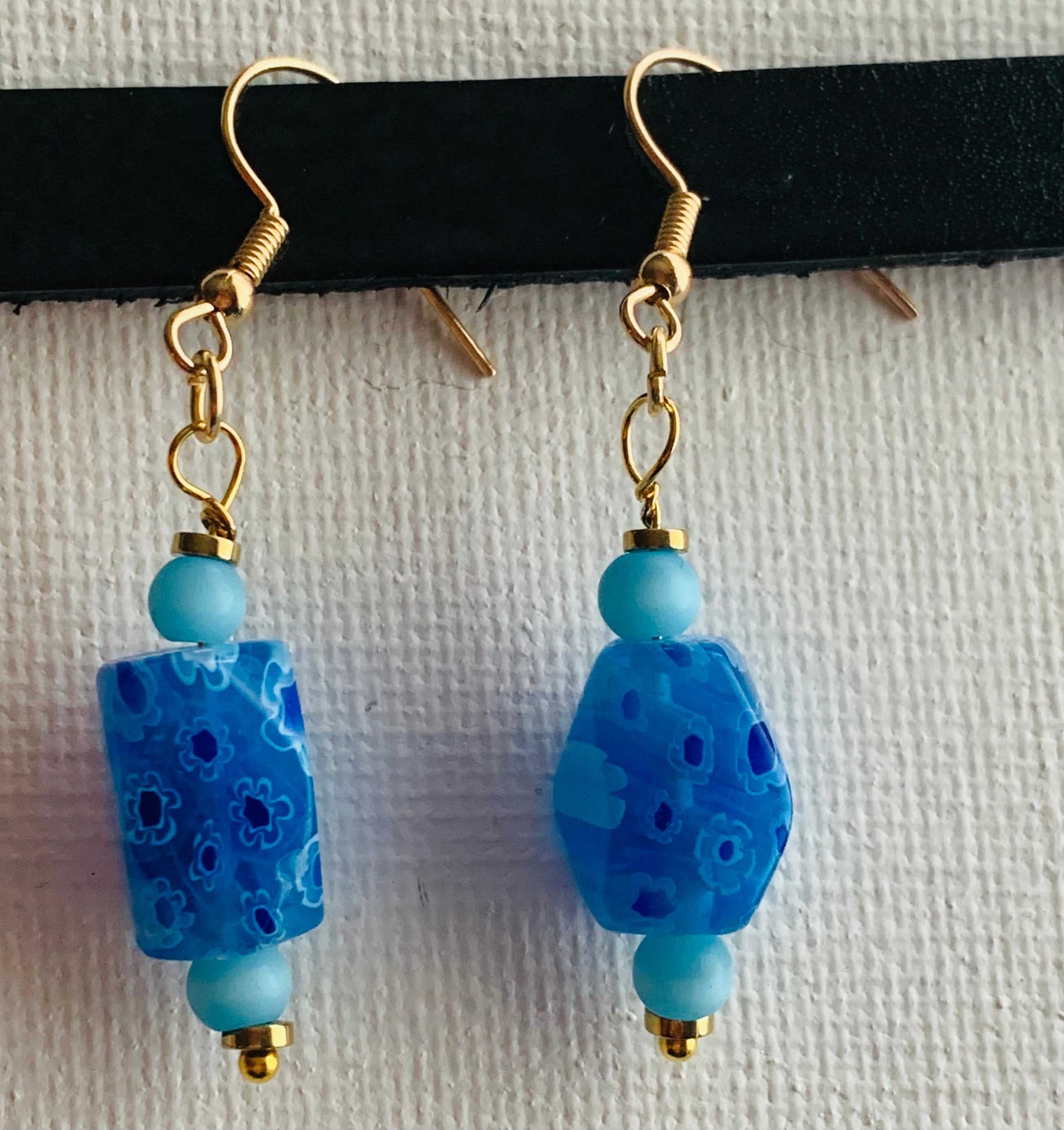 Tegan Handmade Aquamarine and Millefiori Glass Earrings