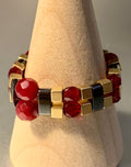 Reina Handmade Ruby, Gold and Black Hematite Expandable Ring (Size 8-8.5)