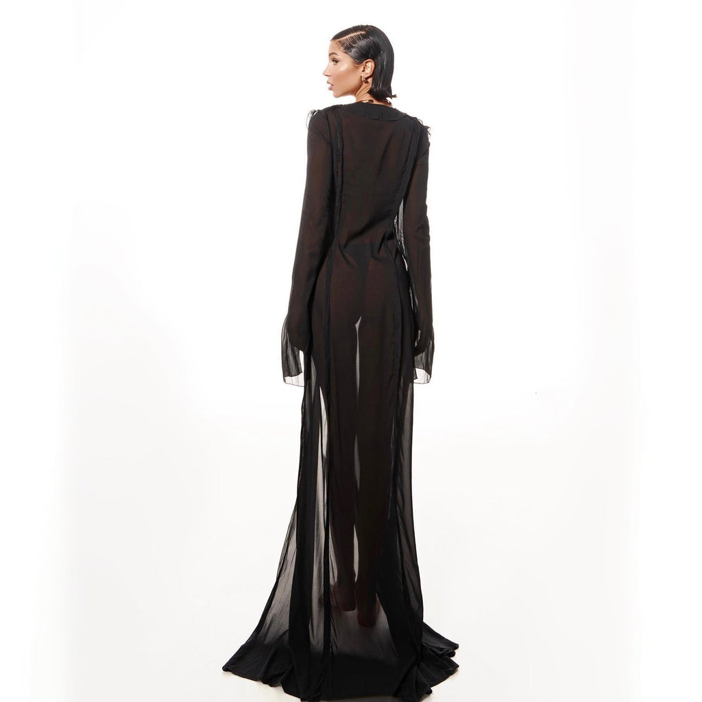 In Love Again Black Sheer Chiffon Maxi Dress