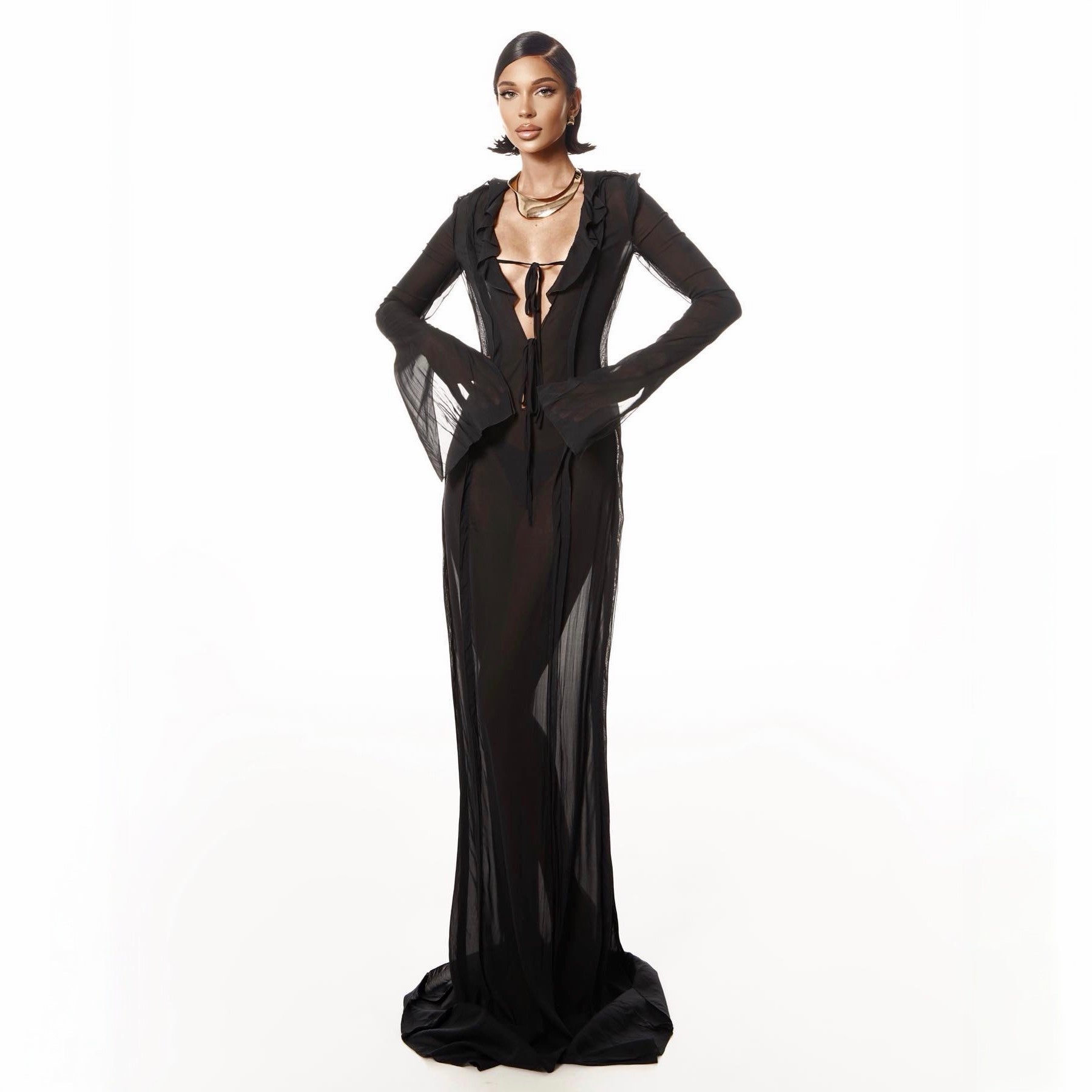In Love Again Black Sheer Chiffon Maxi Dress