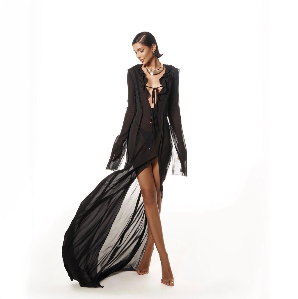 In Love Again Black Sheer Chiffon Maxi Dress