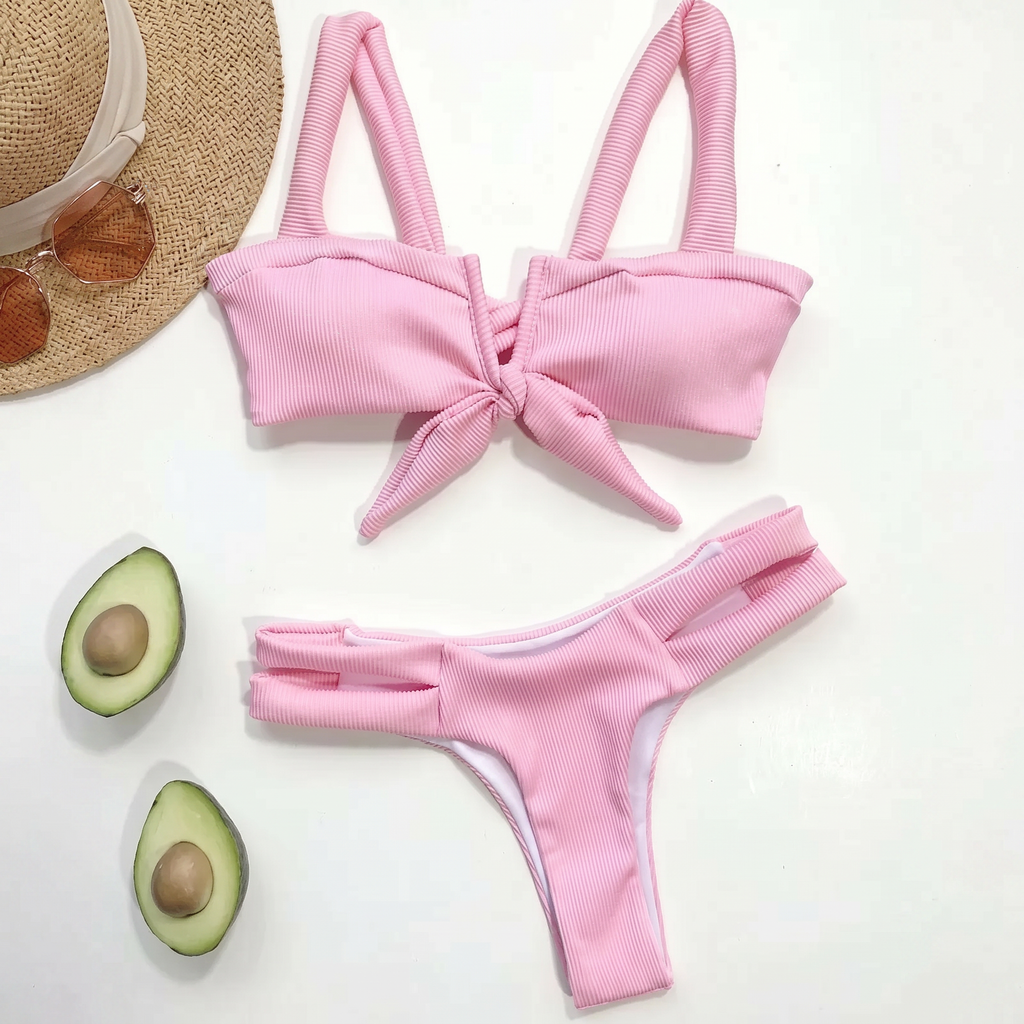 Irena Pink Ribbed Cut-Out Bikini Set