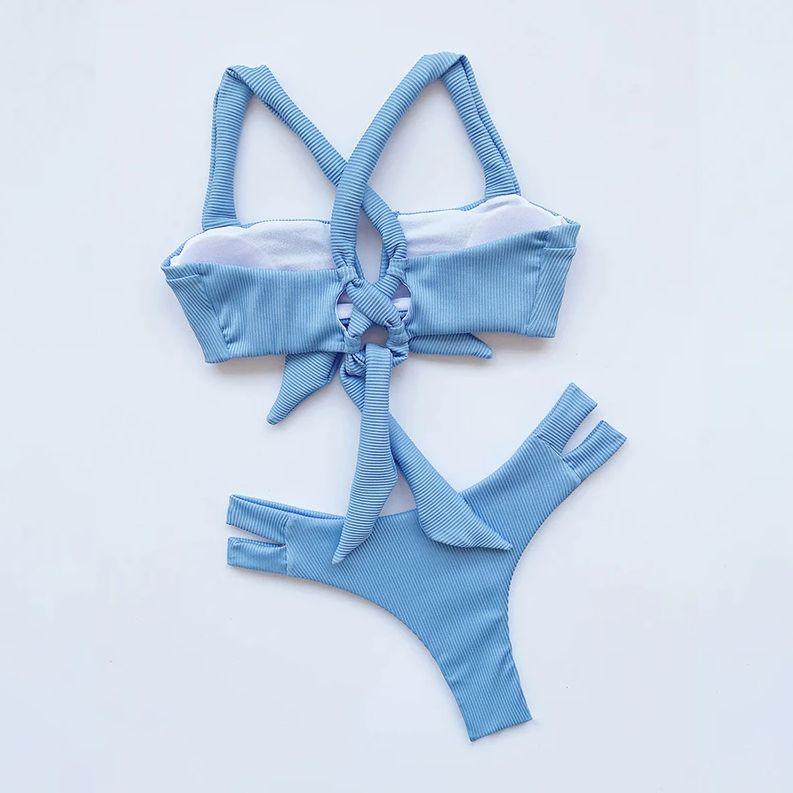 Irena Ribbed Light Blue Cut-Out Bikini