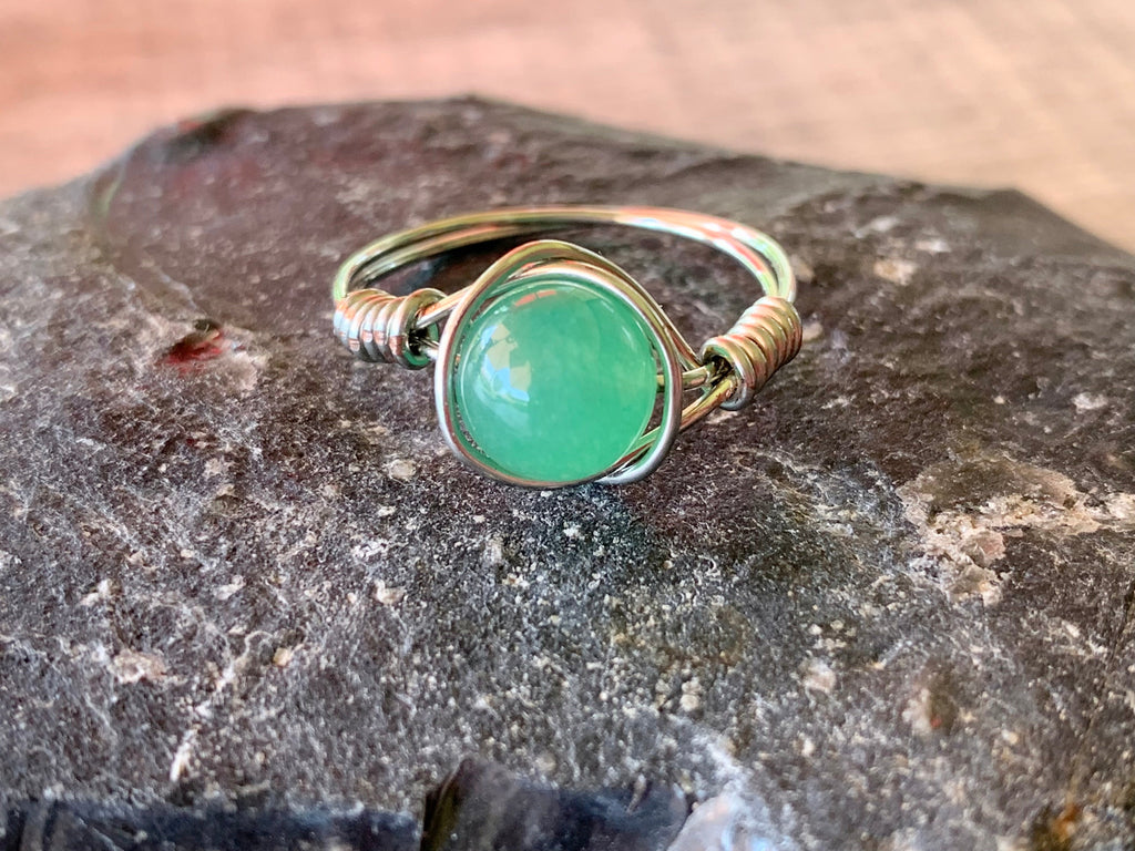 Judith Handmade Green Aventurine Wire Wrapped Ring Size 6