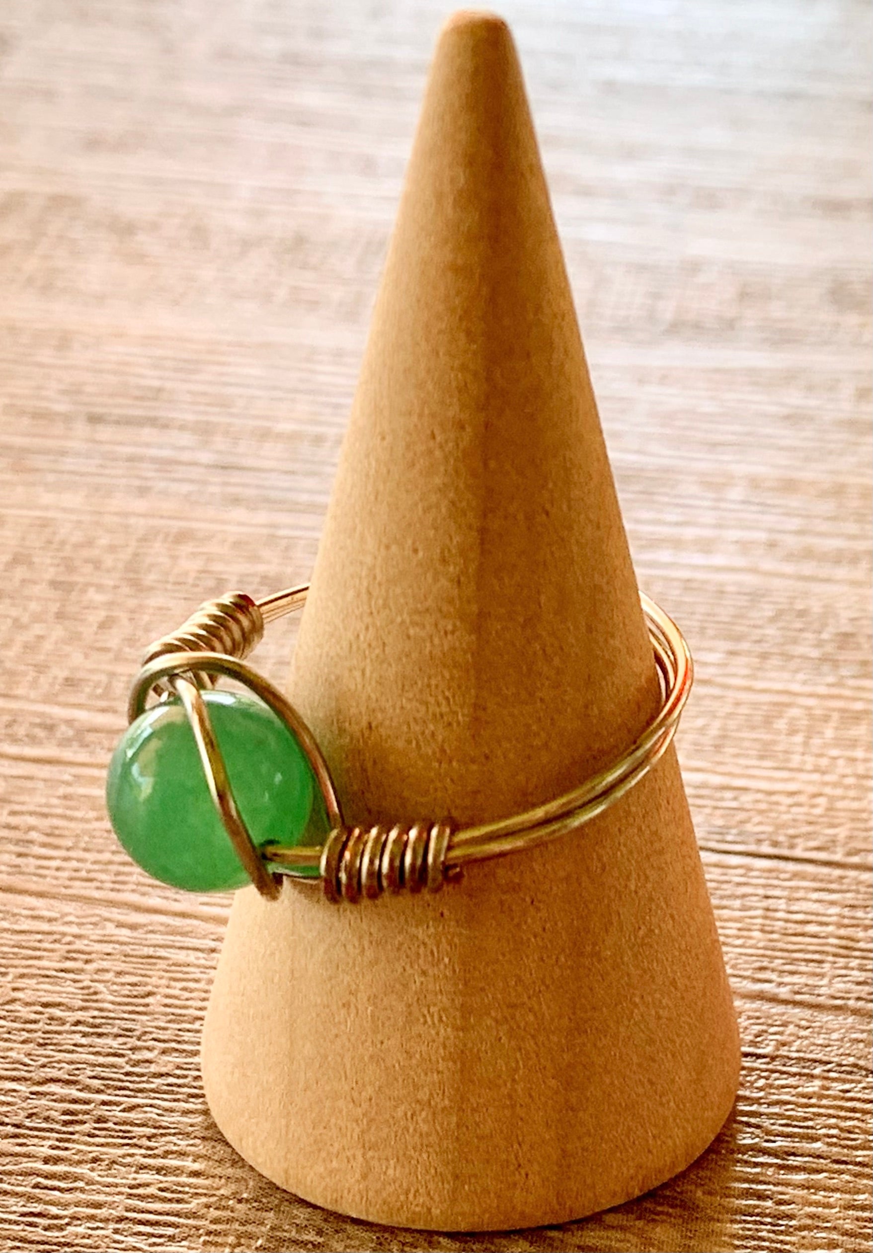 Judith Handmade Green Aventurine Wire Wrapped Ring Size 6