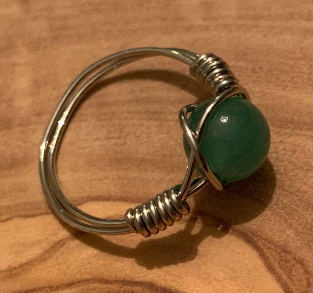Judith Handmade Green Aventurine Wire Wrapped Ring Size 6