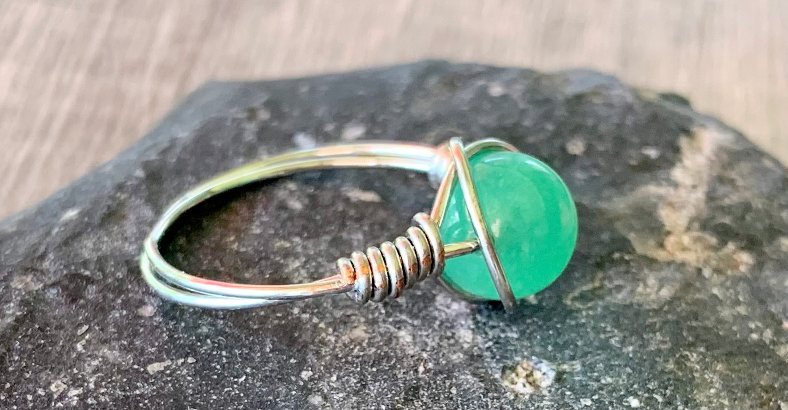 Judith Handmade Green Aventurine Wire Wrapped Ring Size 6