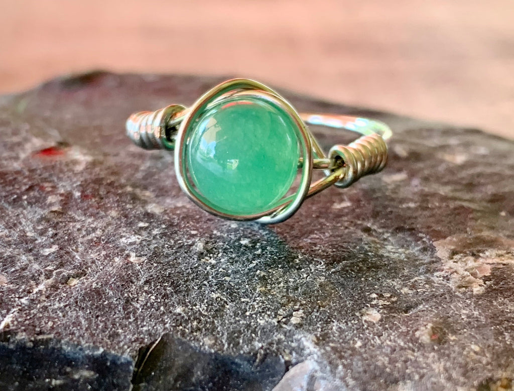 Judith Handmade Green Aventurine Wire Wrapped Ring Size 6