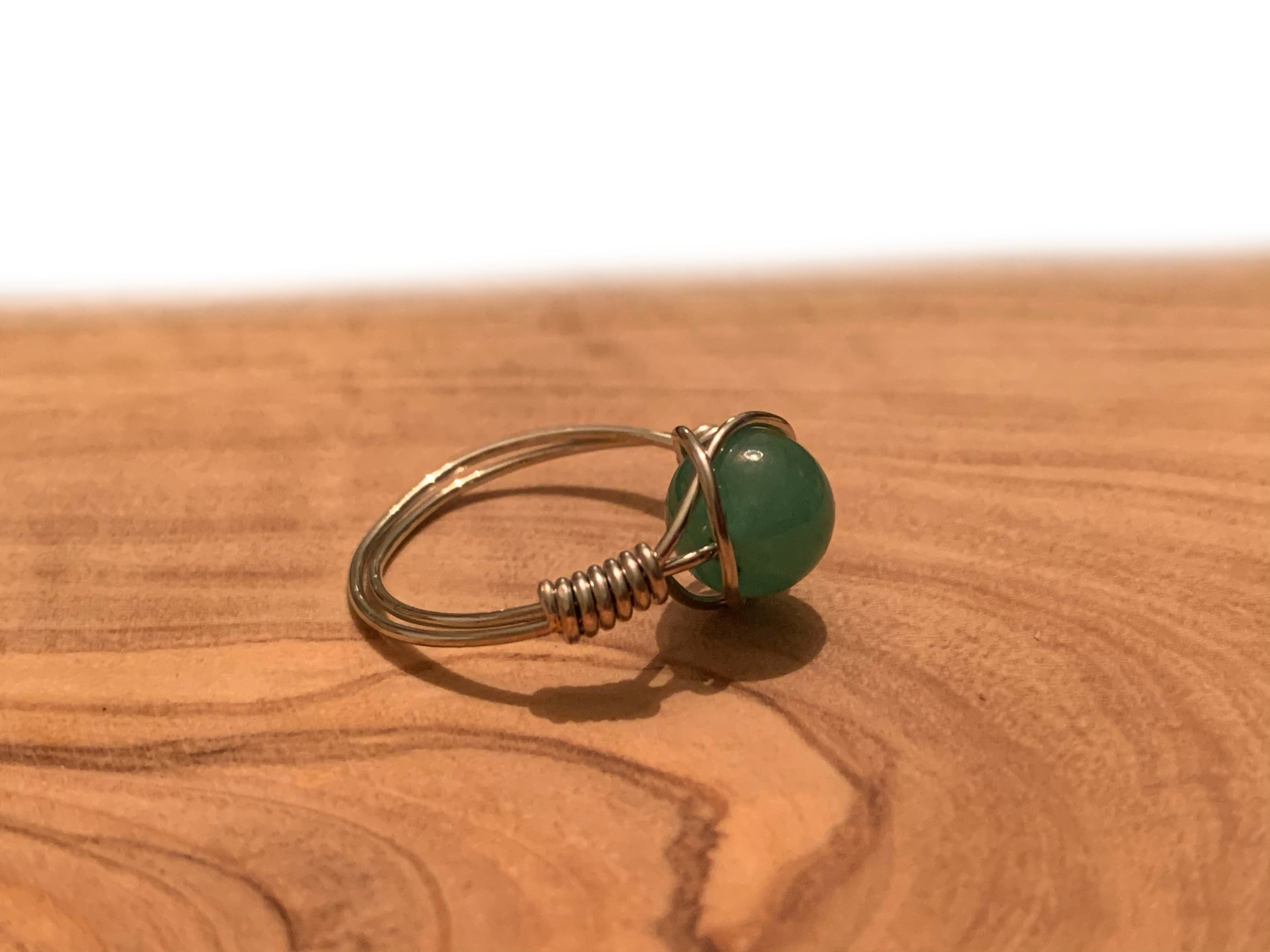 Judith Handmade Green Aventurine Wire Wrapped Ring Size 6