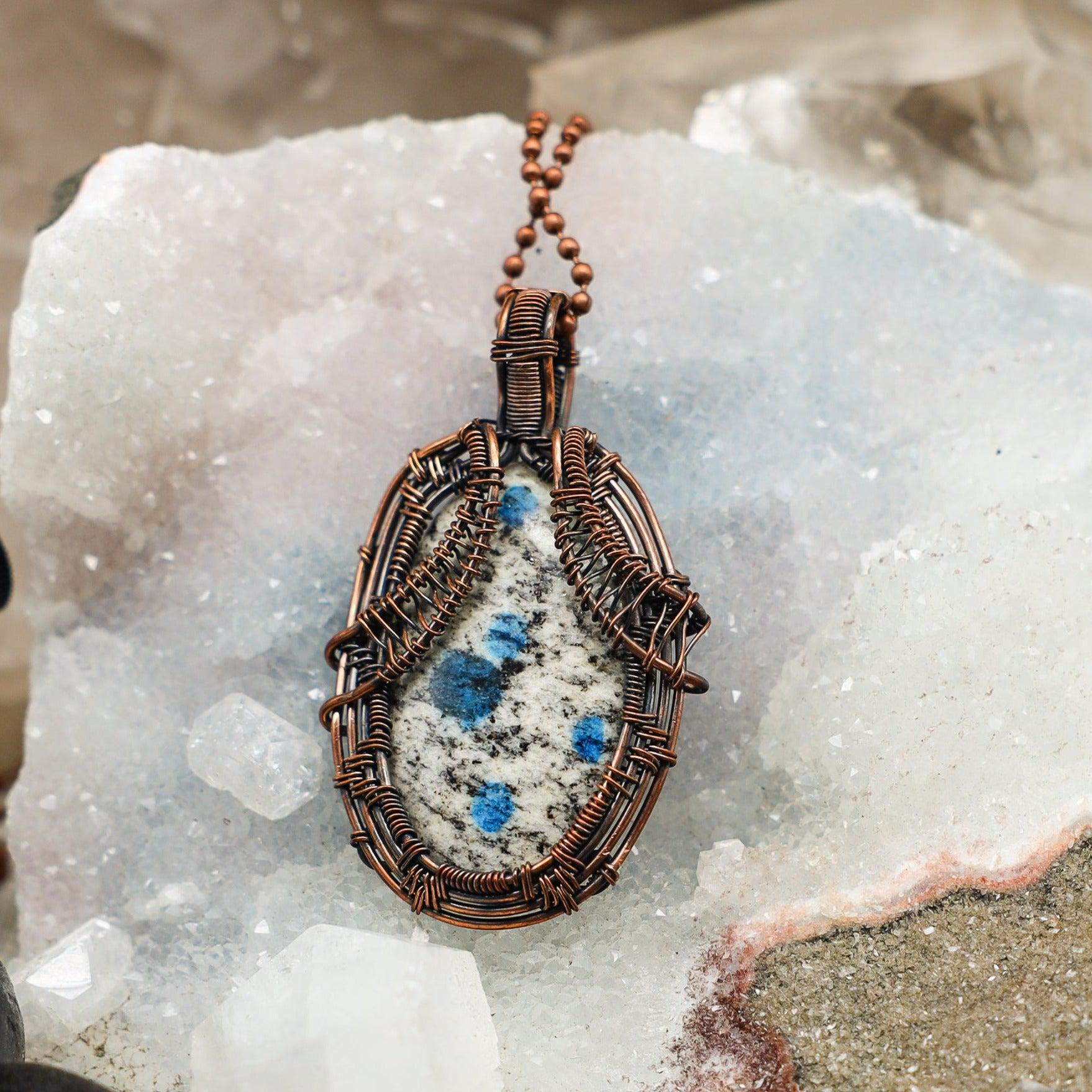 K2 Stone Azurite Copper Wire Wrapped Pendant #2