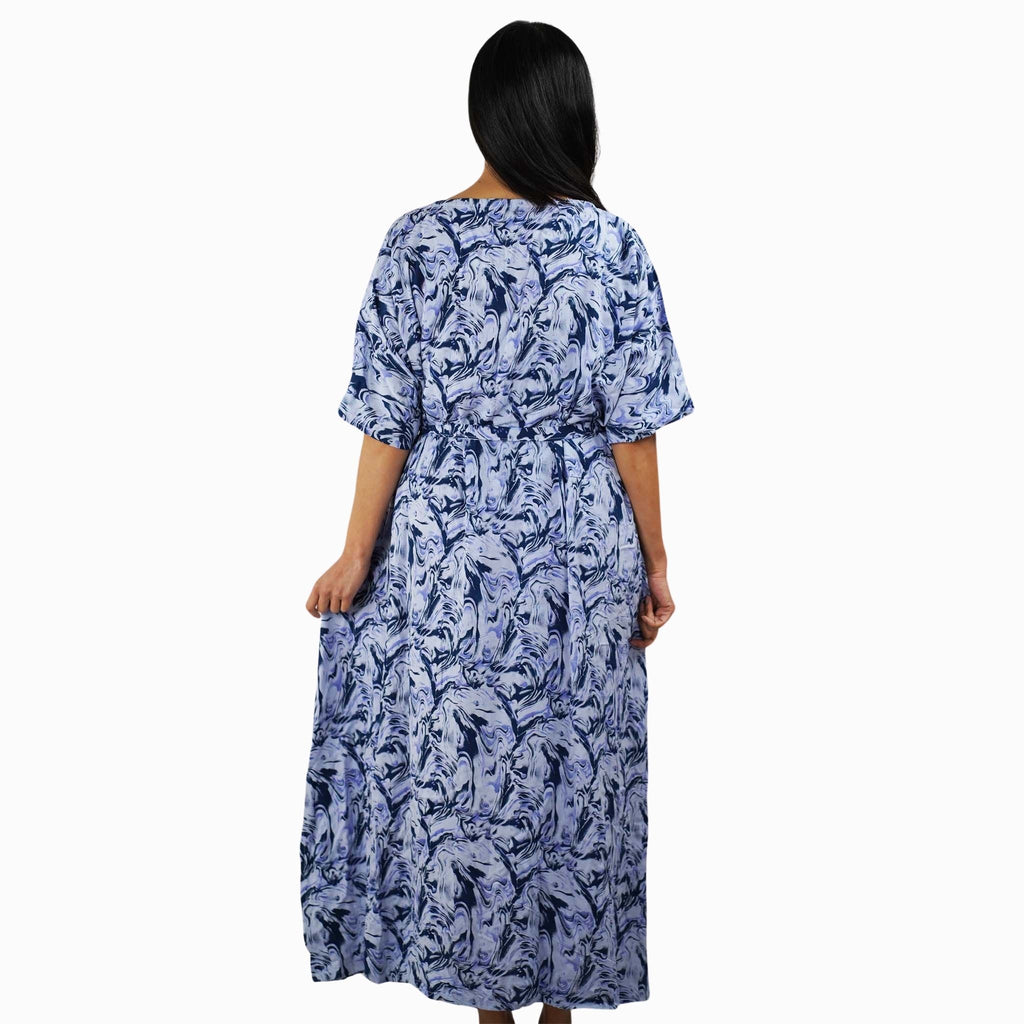 Kaftan Dress Rayon Blue Marble Lightweight