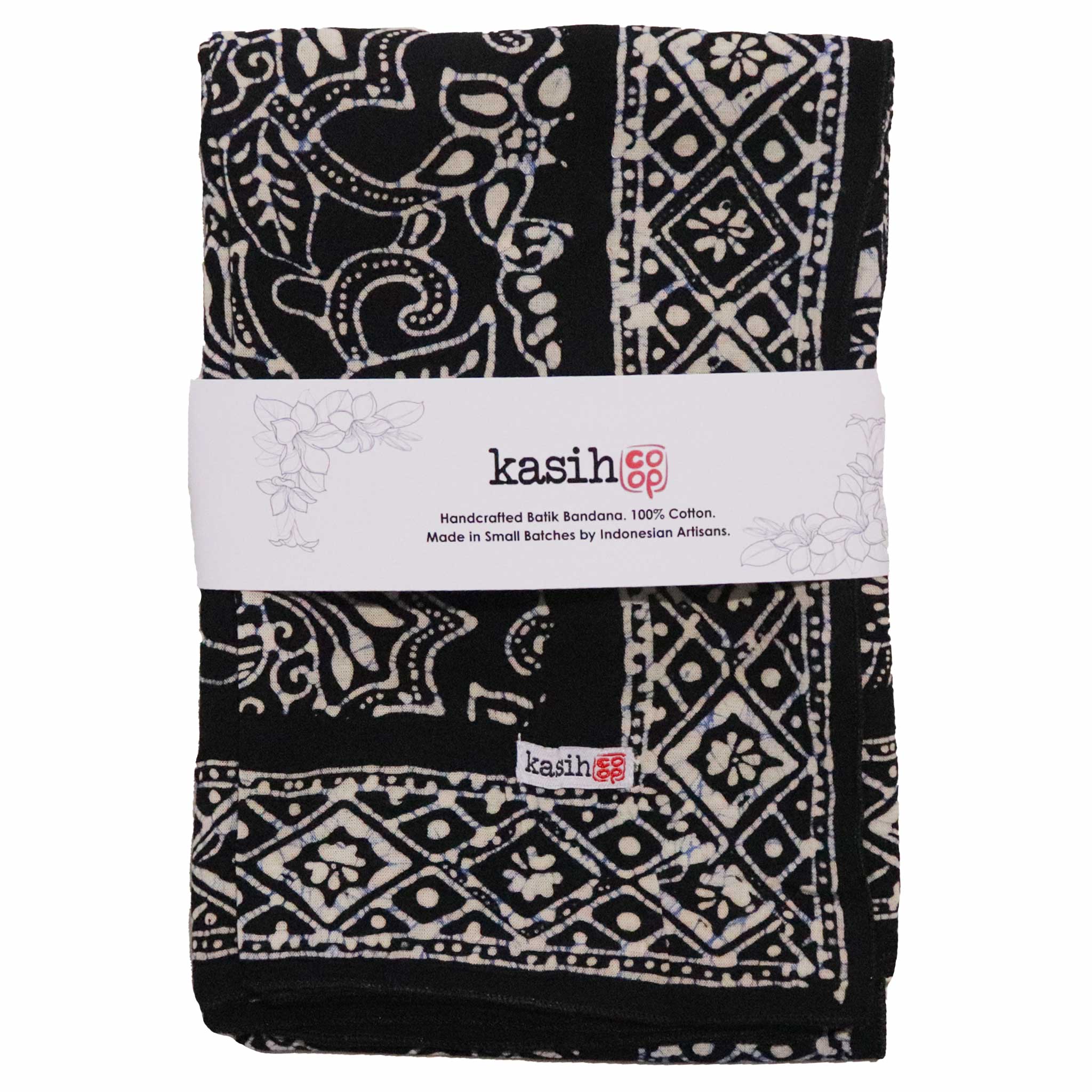 Large 39" Hand Dyed Batik Bandana, 100% Soft Cotton, Wings, Blue