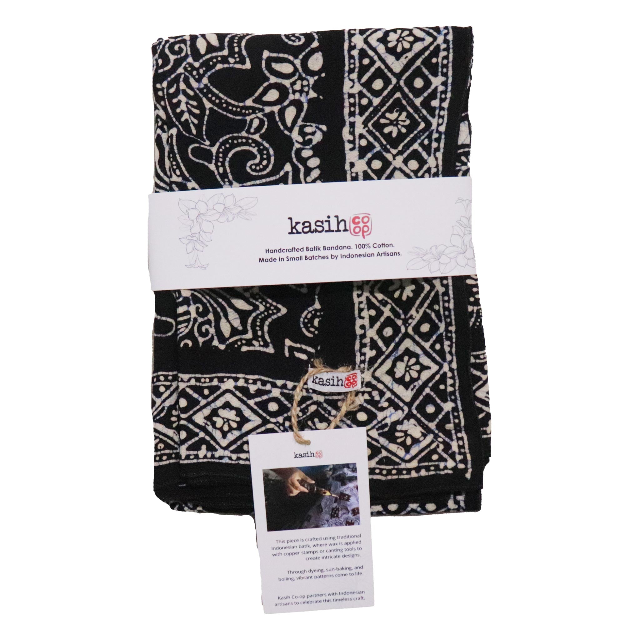 Large 39" Hand Dyed Batik Bandana, 100% Soft Cotton, Wings, Blue