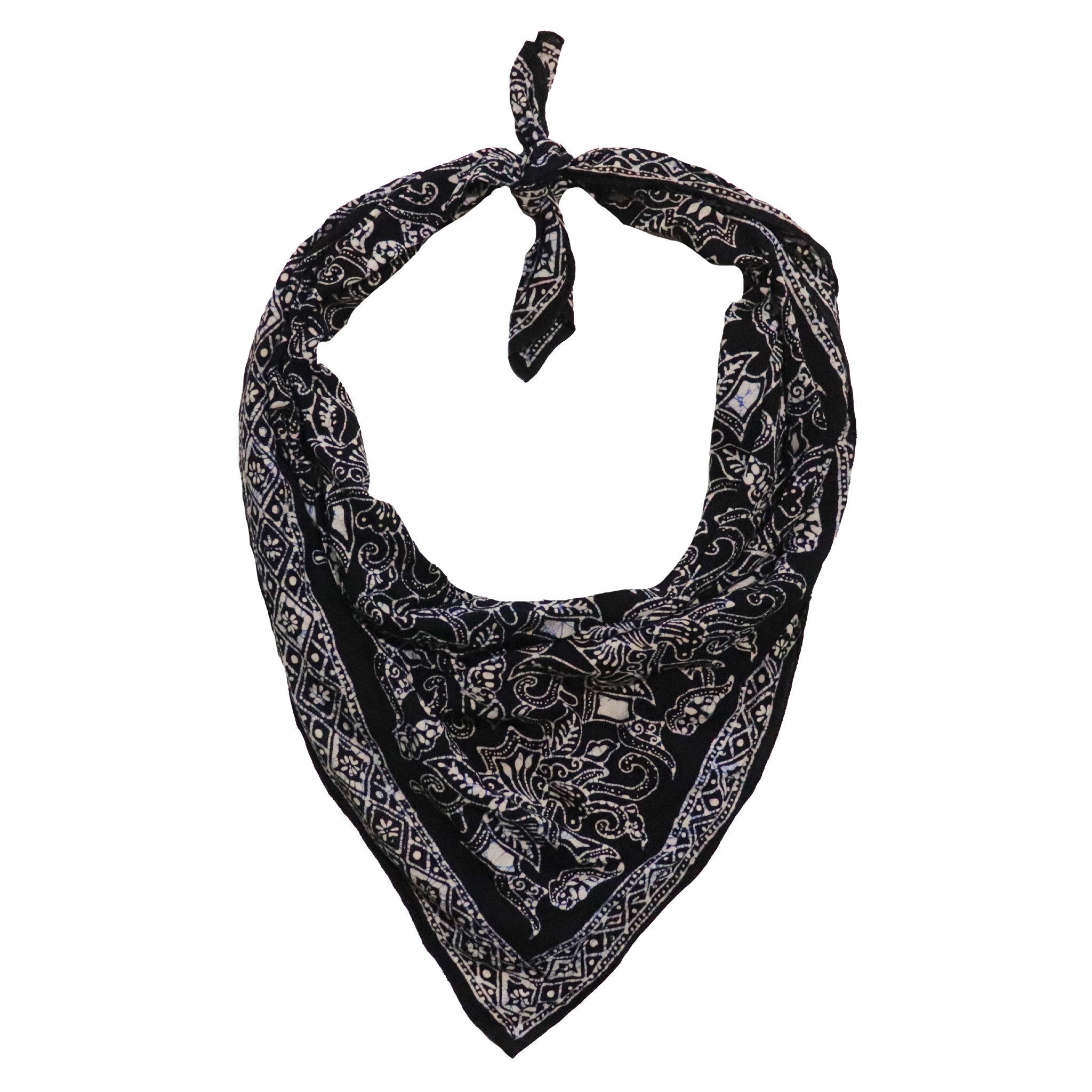 Large 39" Hand Dyed Batik Bandana, 100% Soft Cotton, Wings, Blue