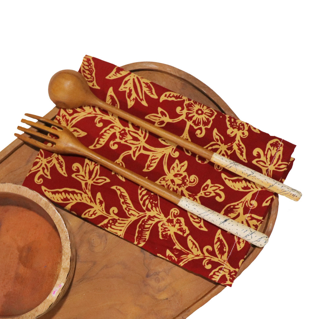 Batik Cloth Napkin Set of Two, Cherish, Hand Dyed, 100% Cotton, Red, Yellow
