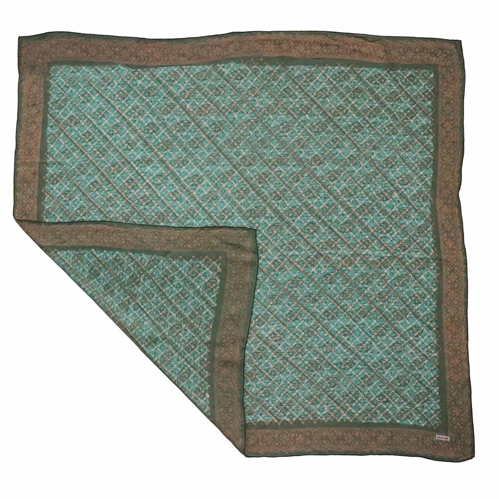 Large 39" Hand Dyed Batik Bandana, 100% Soft Cotton, Leaf Grid