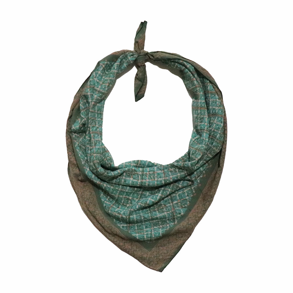 Large 39" Hand Dyed Batik Bandana, 100% Soft Cotton, Leaf Grid