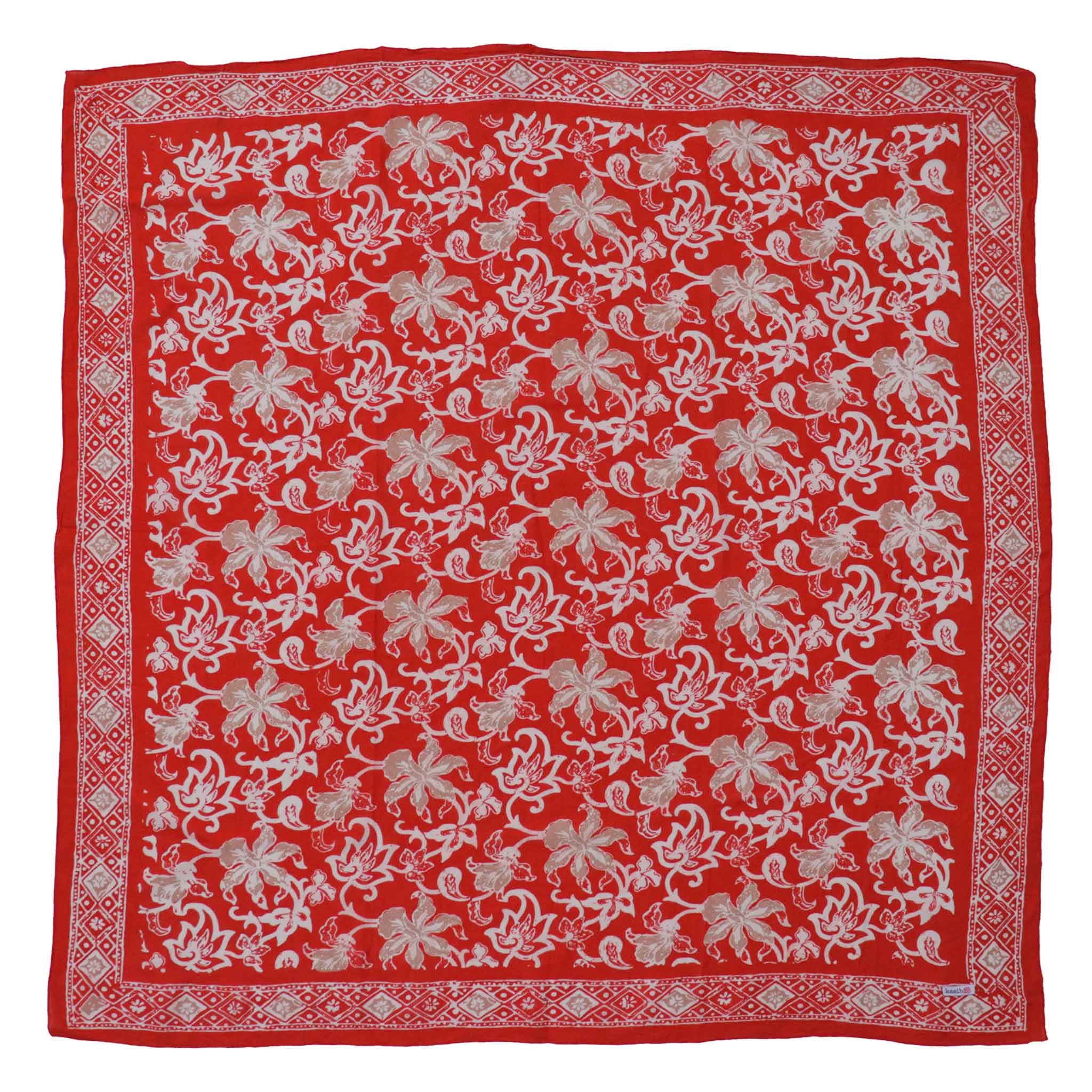 Large 39" Hand Dyed Batik Bandana, 100% Soft Cotton, Fiery Flora