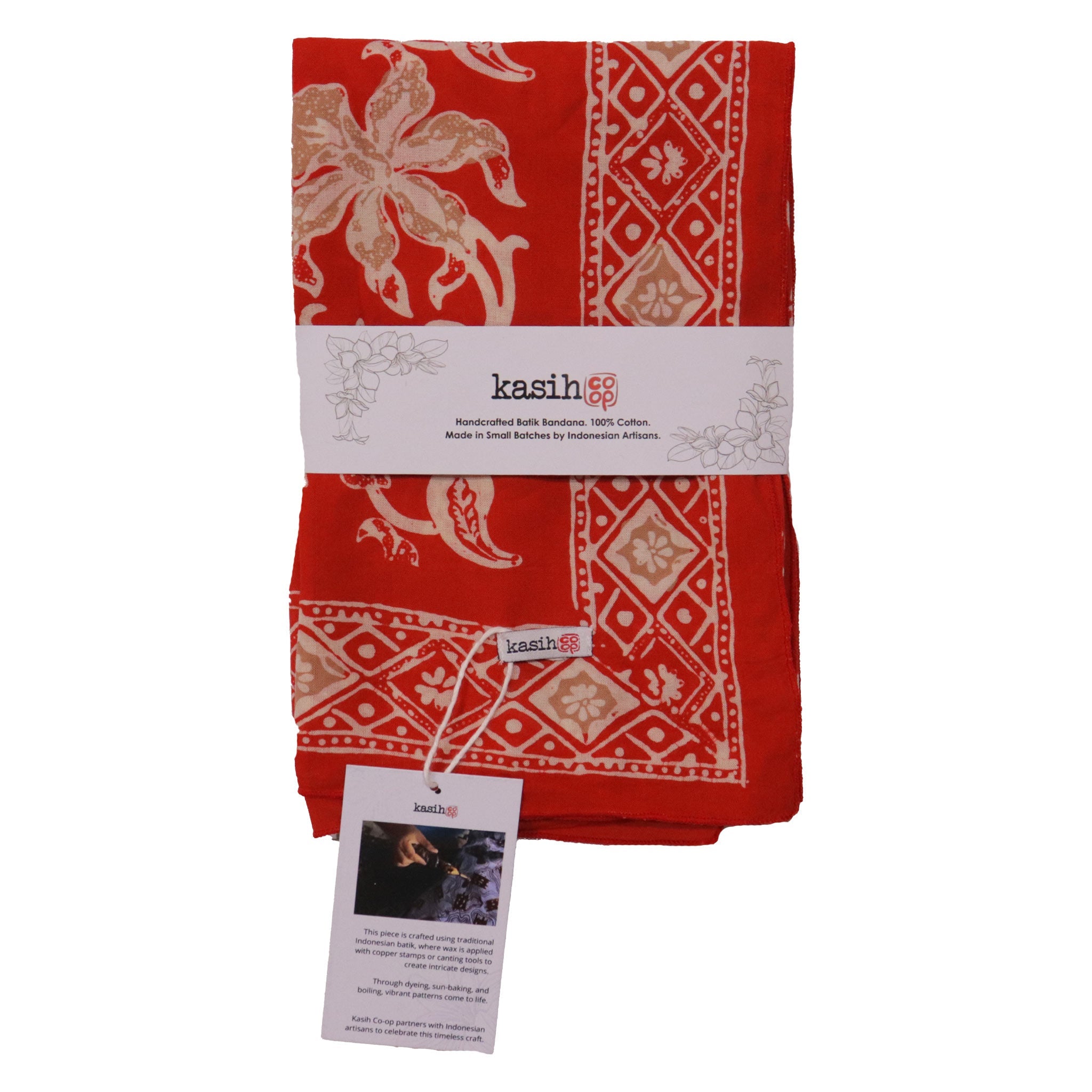 Large 39" Hand Dyed Batik Bandana, 100% Soft Cotton, Fiery Flora