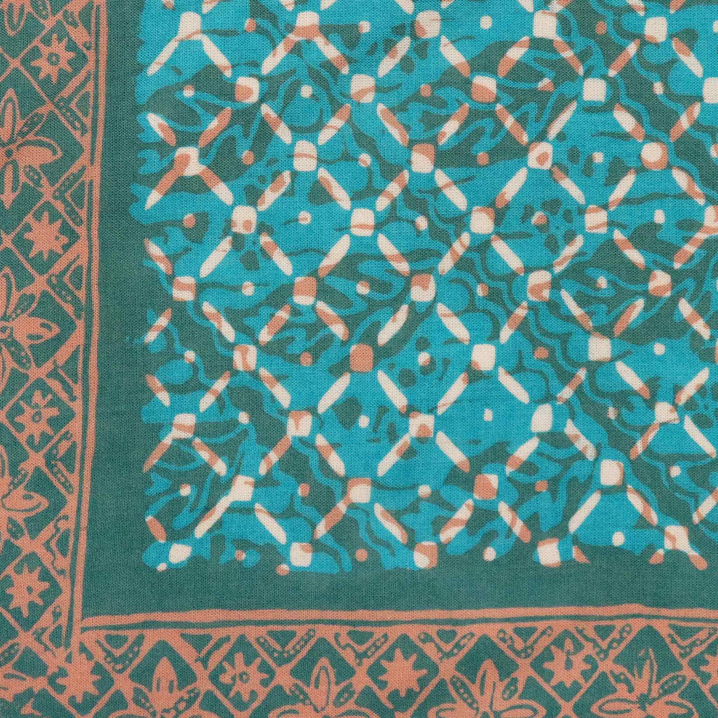 Large 39" Hand Dyed Batik Bandana, 100% Soft Cotton, Leaf Grid