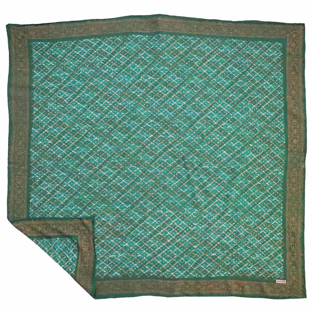 Large 39" Hand Dyed Batik Bandana, 100% Soft Cotton, Leaf Grid