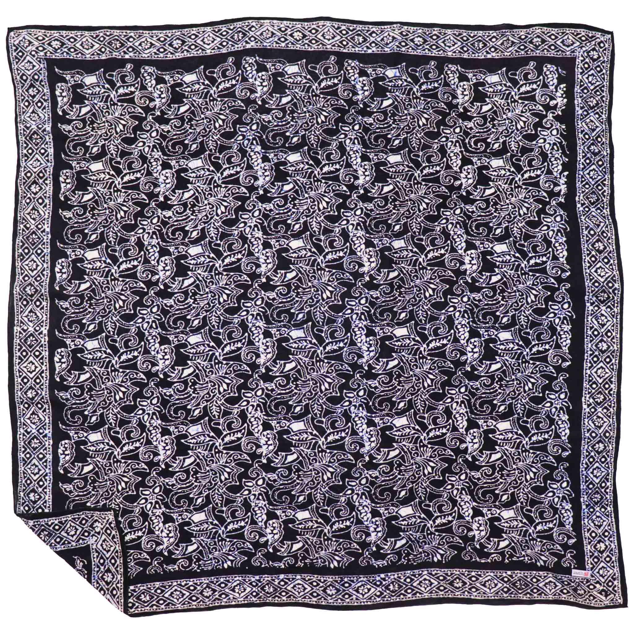 Large 39" Hand Dyed Batik Bandana, 100% Soft Cotton, Wings, Blue