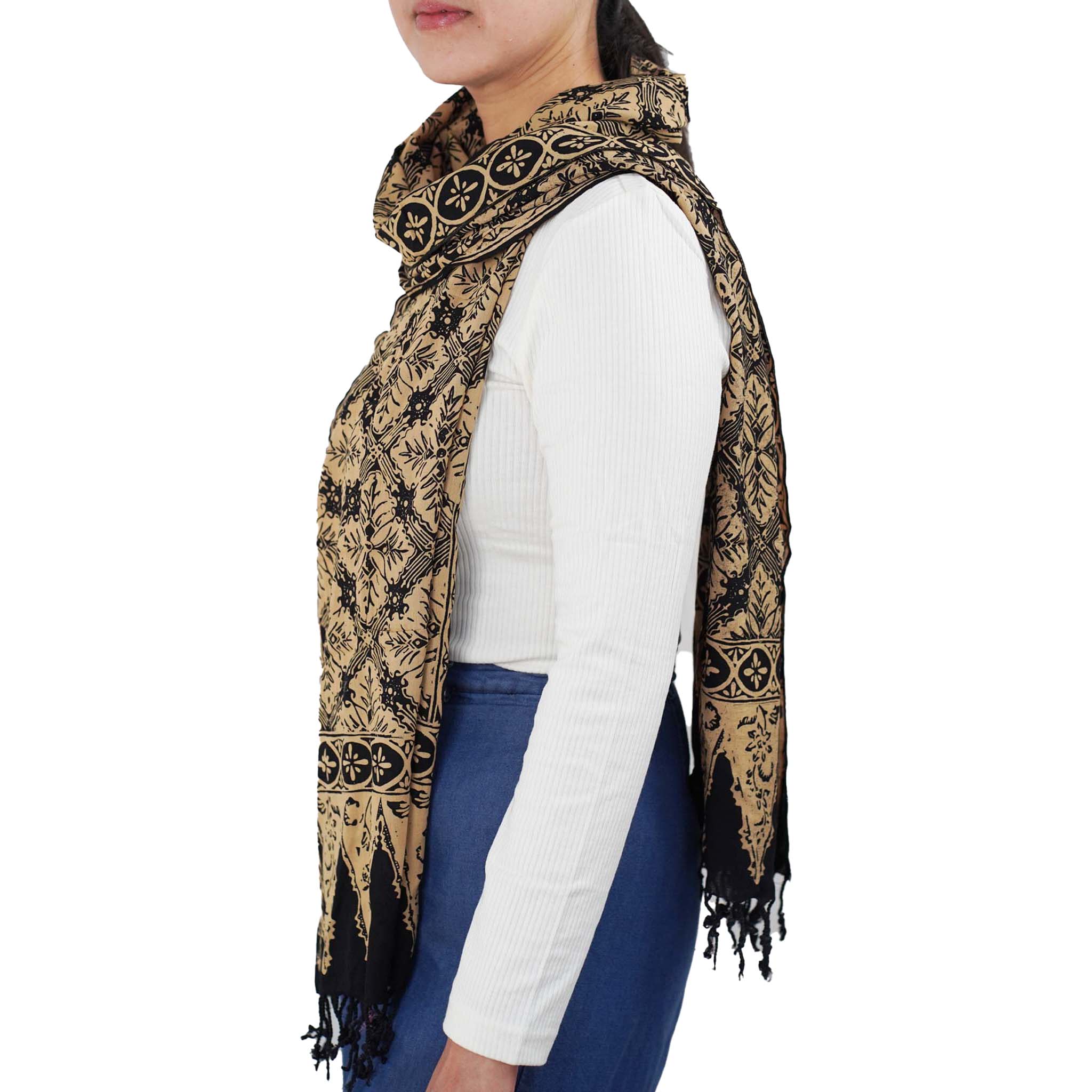 Handmade Batik Scarf, Black Brown Harvest, Hand Dyed, 100% Cotton