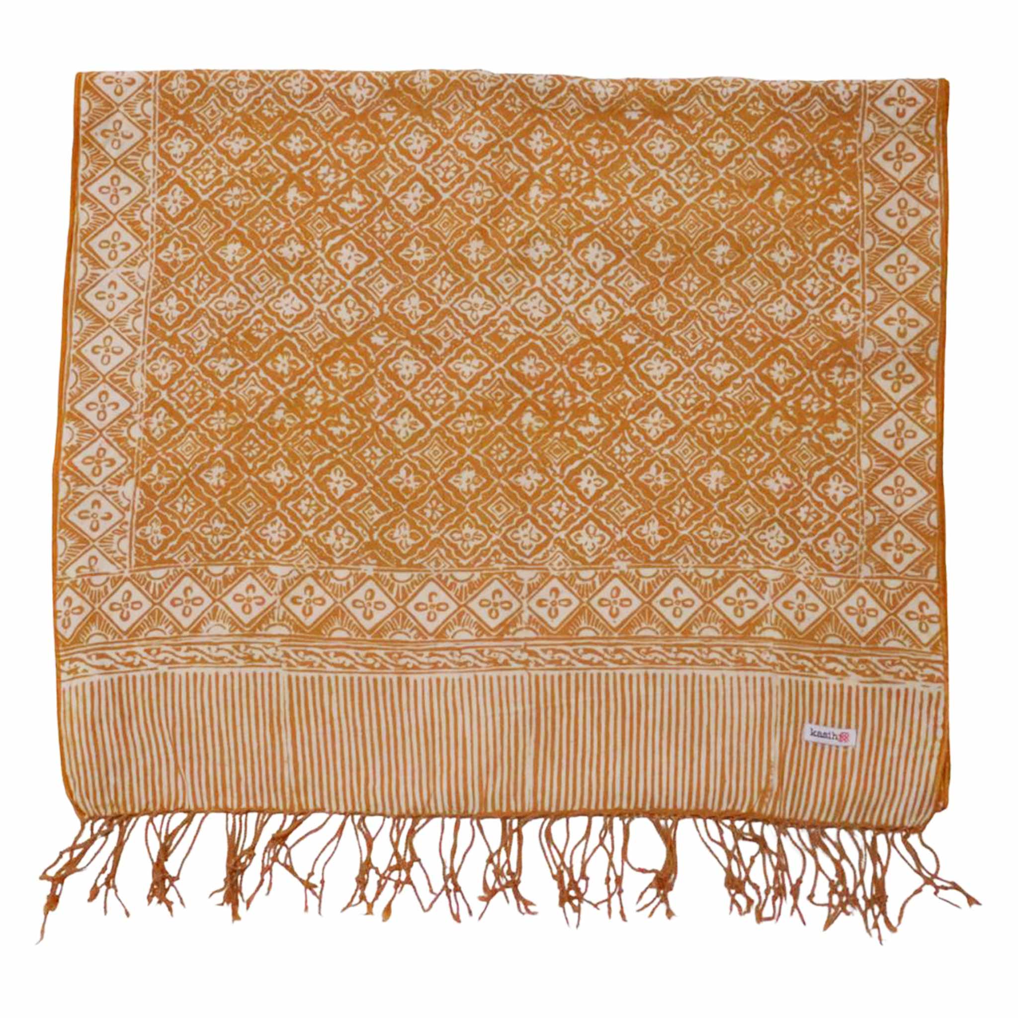 Handmade Batik Scarf, Soft Cotton, Frangipani, Kamboja, Yellow, Brown, Cream, Fall, Autumn