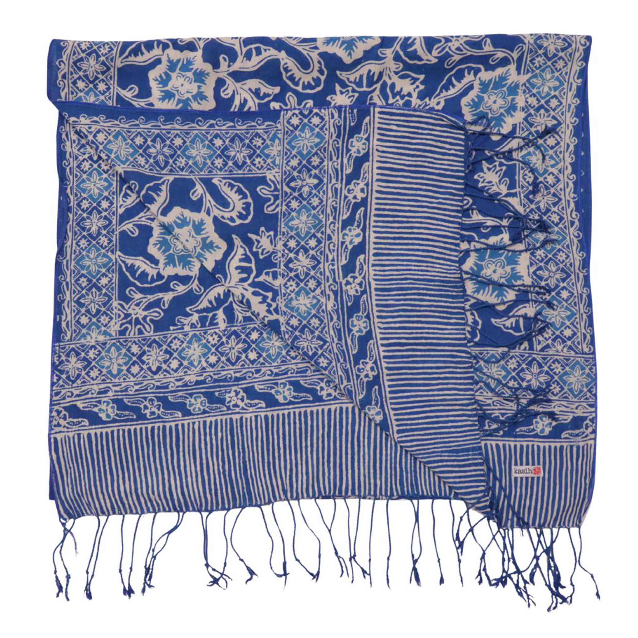 Handmade Batik Scarf, 100% Soft Cotton, Blue Tendril