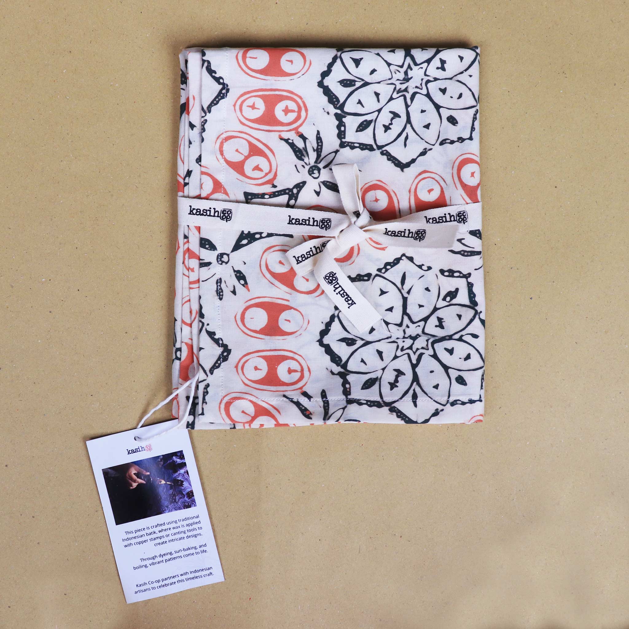 Batik Tea Towel Hand Dyed, Autumn Coral, Hand Dyed, 100% Cotton