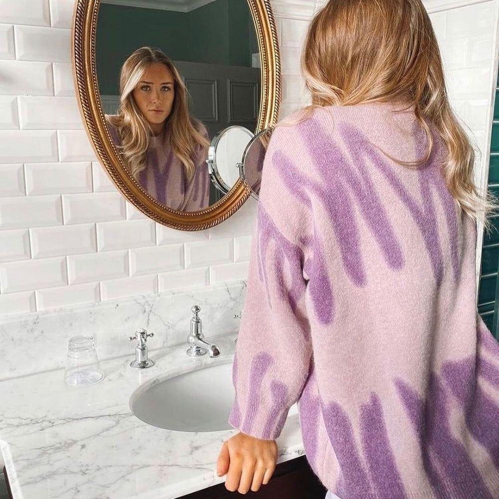 Krista Purple Abstract Print Oversized Sweater