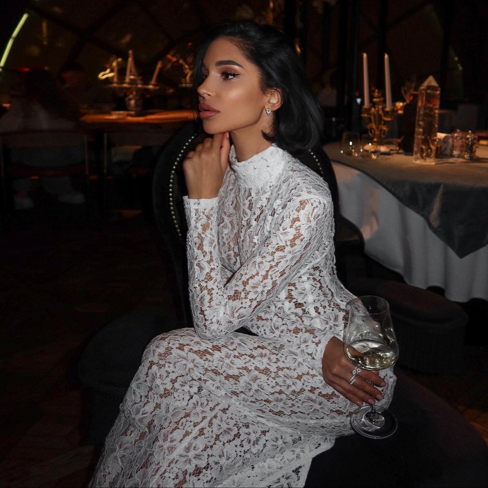 Lana White Lace Corset Maxi Dress
