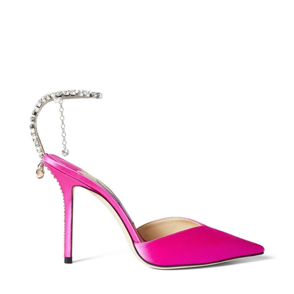 Lioness Crystal Chain Hot Pink Satin Heels