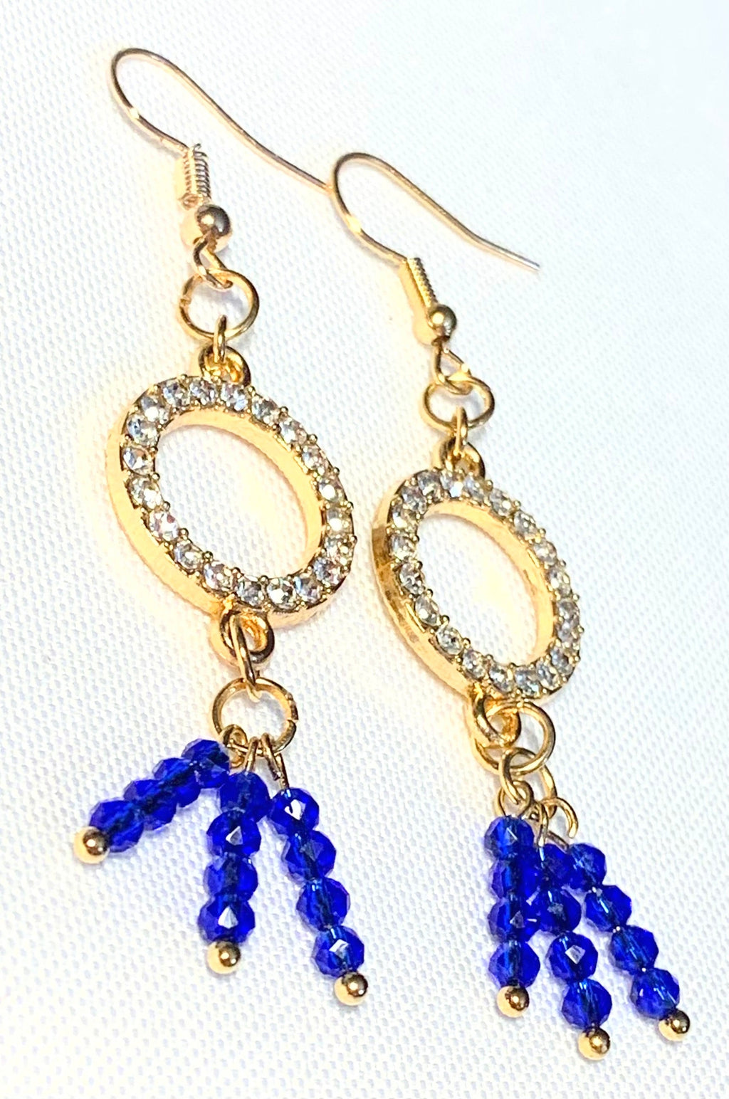 Luz Handmade Blue Sapphire Dangle Earrings with Rhinestone Circles
