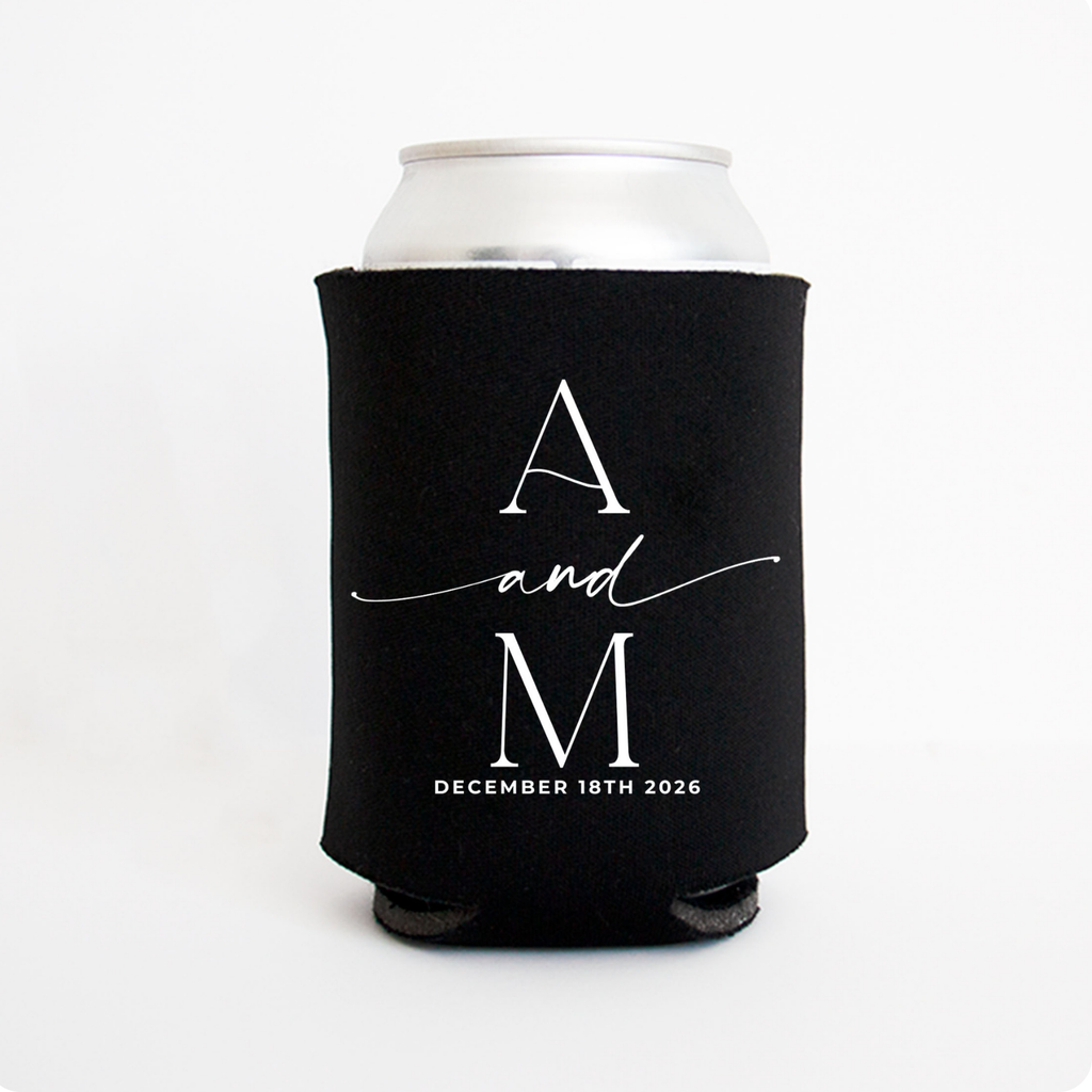 Custom Monogram Wedding Can Cooler, Personalized Party Favors