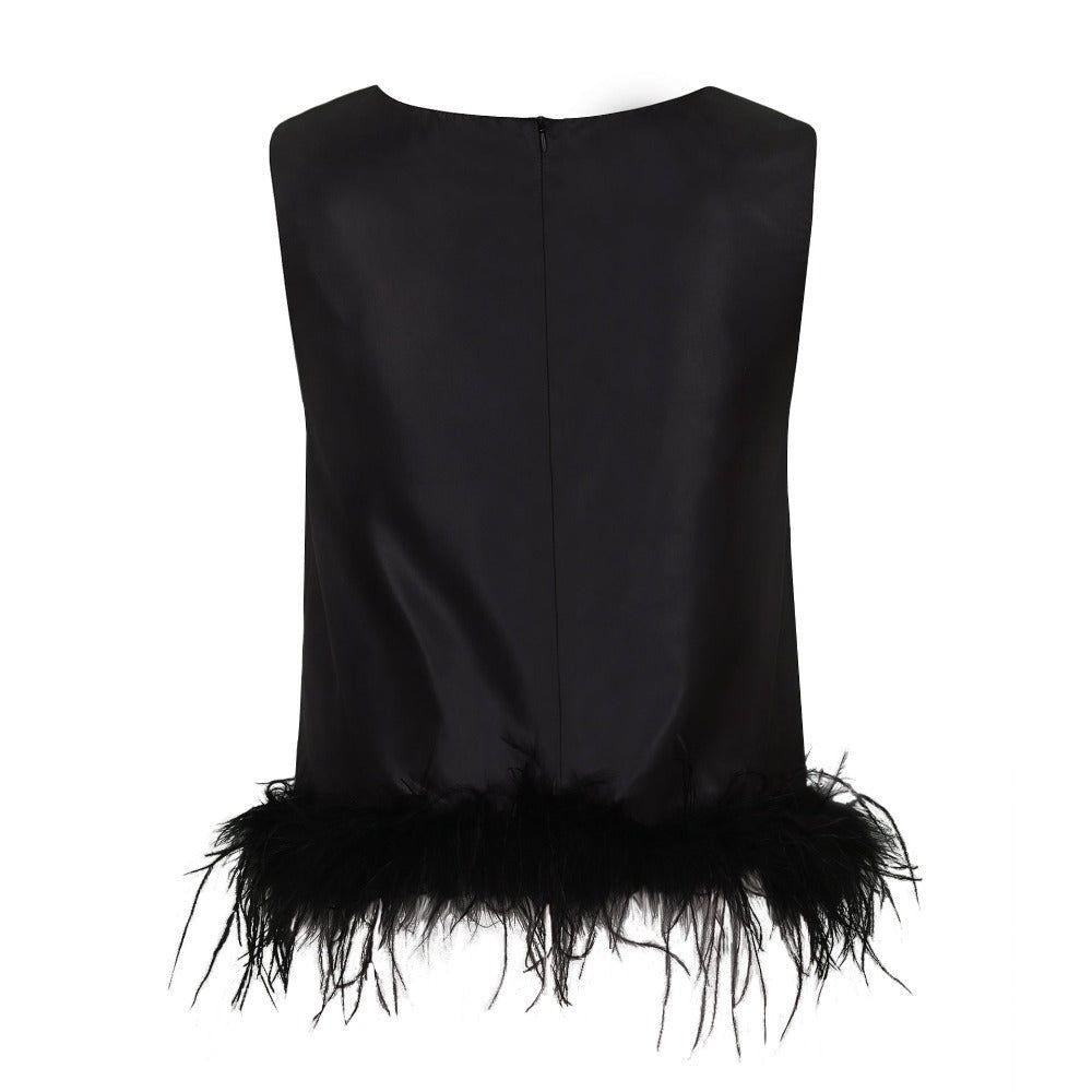 Maisy Black Feather Trim Top