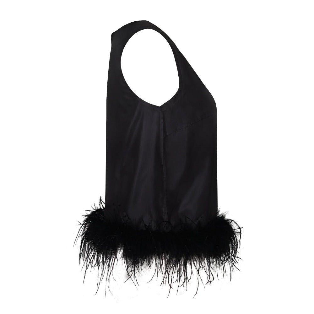 Maisy Black Feather Trim Top