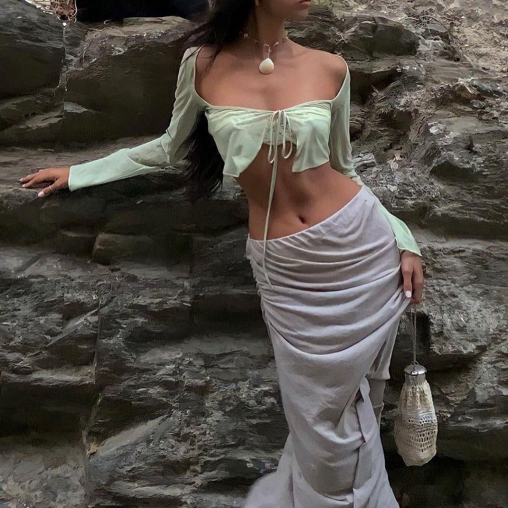 Morning Glory Yellow Long Sleeve Crop Top